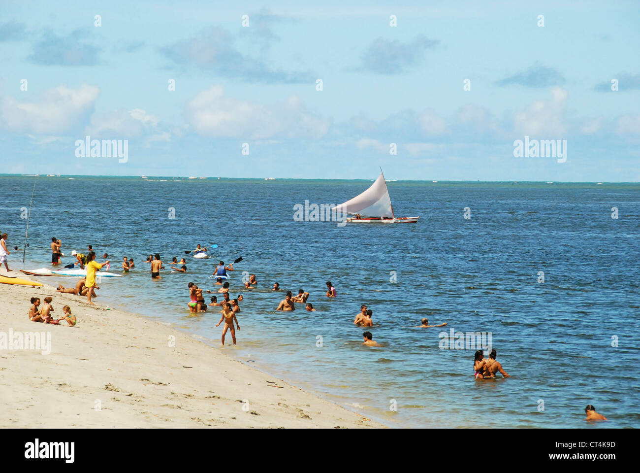 Brazil, Pernambuco, Ilha de Itamaraca, people having fun at forte orange beach Stock Photo