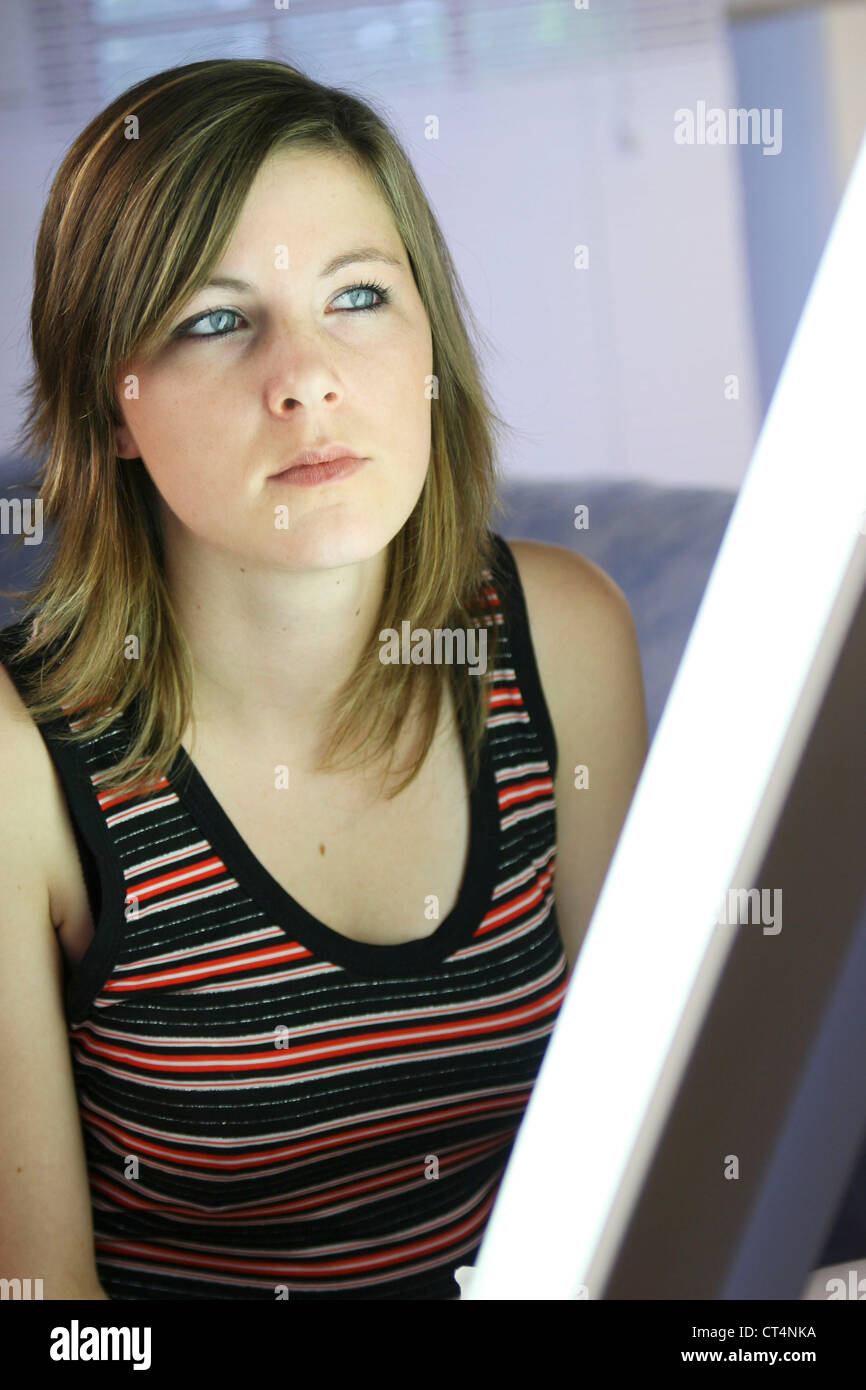 WOMAN LIGHT THERAPY Stock Photo Alamy