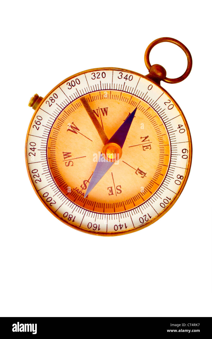 Aged compass isolated on white background. Concepts of discovery, exploration navigation, direction.