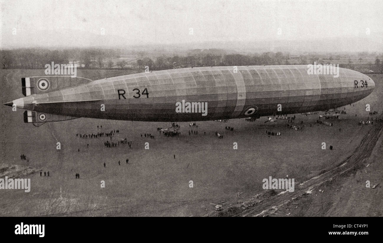 The R34 rigid airship. The first aircraft to make an East-to-West crossing of the Atlantic Ocean on 6 July 1919. Stock Photo