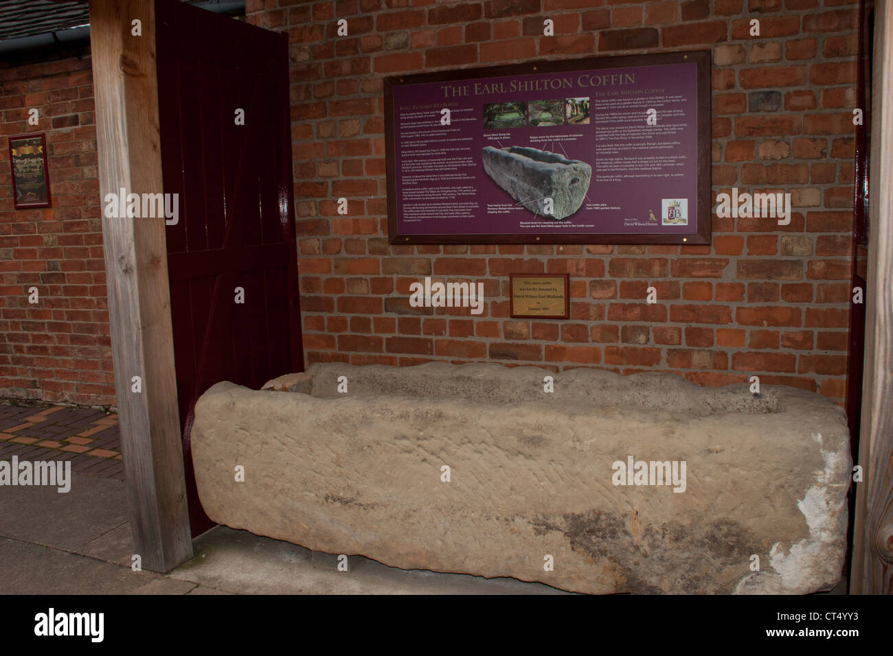 The stone coffin found in a garden in Earl Shilton was perhaps that of King Richard III and is in the Heritage Centre Bosworth. Stock Photo