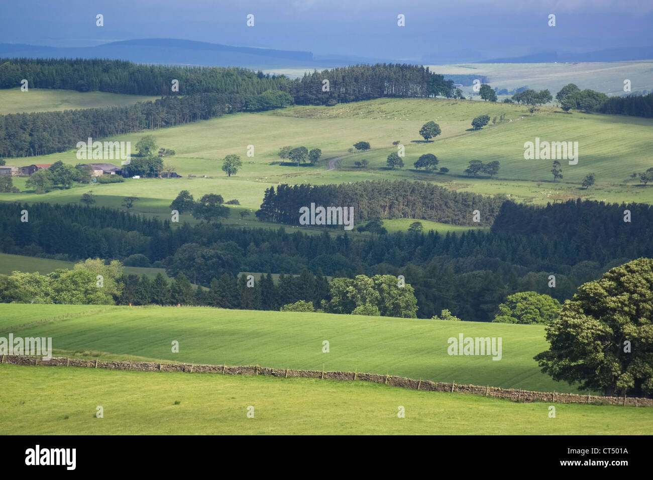 Farmland surrounding Hadrian's Wall in Northumberland, England,UK Stock ...