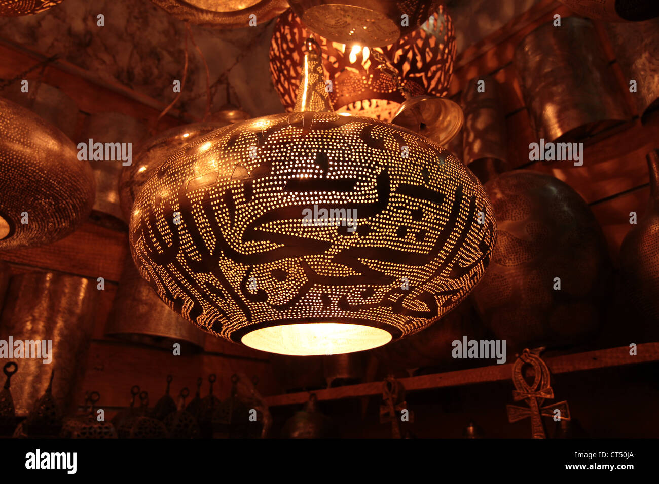 Islamic lampshade in Lamp shop in Khan el Khalili bazaar in Cairo Stock Photo