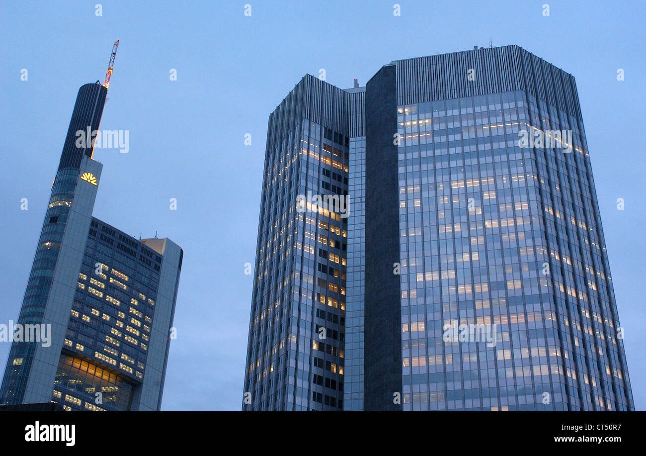 Commerz and European Central Bank in Frankfurt Stock Photo