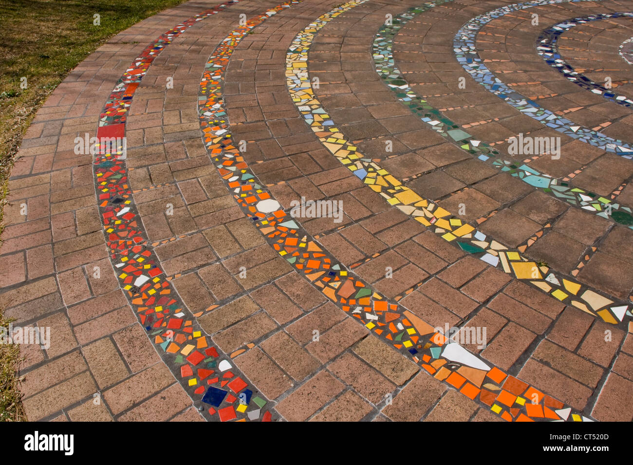 Coloured tile pattern in circular paving Stock Photo