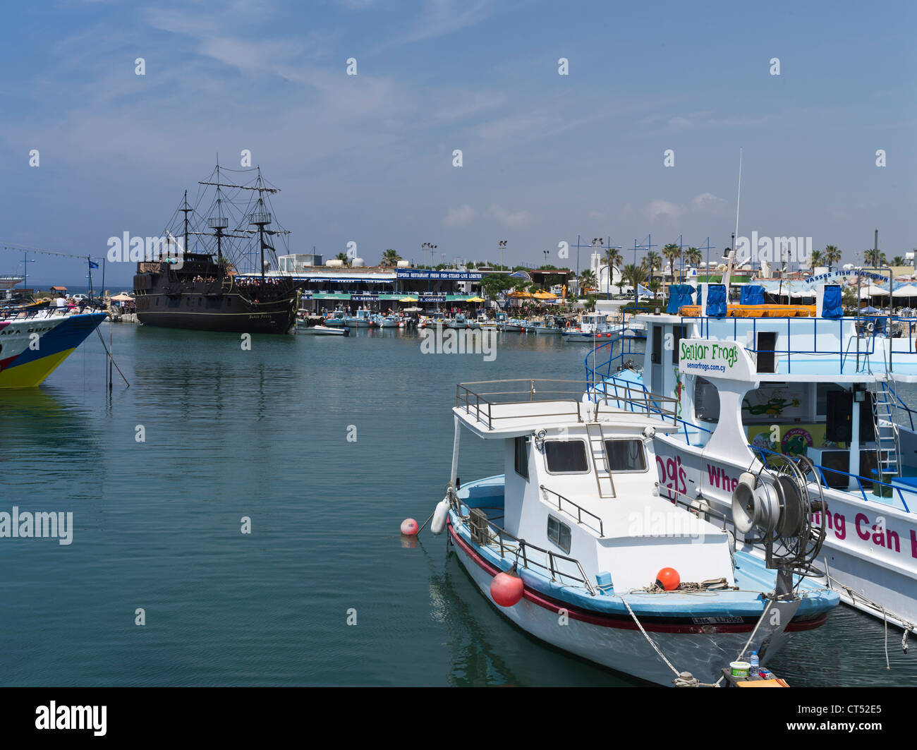 dh Liminaki harbour AYIA NAPA CYPRUS Cypriot tourist pleasure boats alongside quay Agia Napa harbour Stock Photo