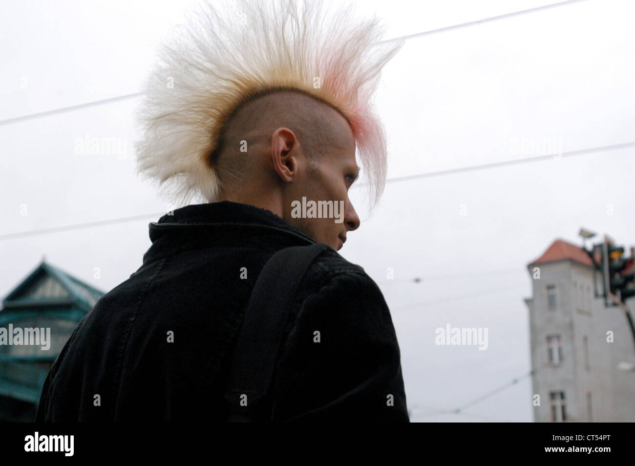 Punk with a mohawk hairstyle, Berlin Stock Photo