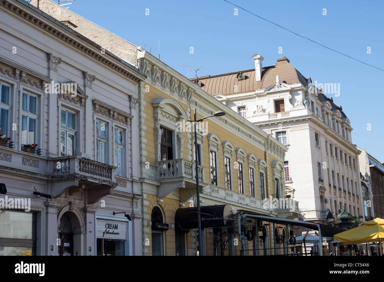 Belgrade city in Serbia. Knez Mihailova main street building facade Stock Photo