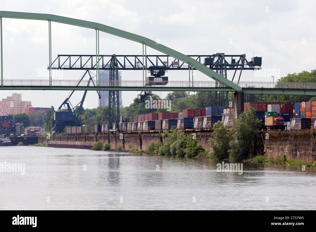 Railway container terminal Rhine Rhine Germany Stock Photo