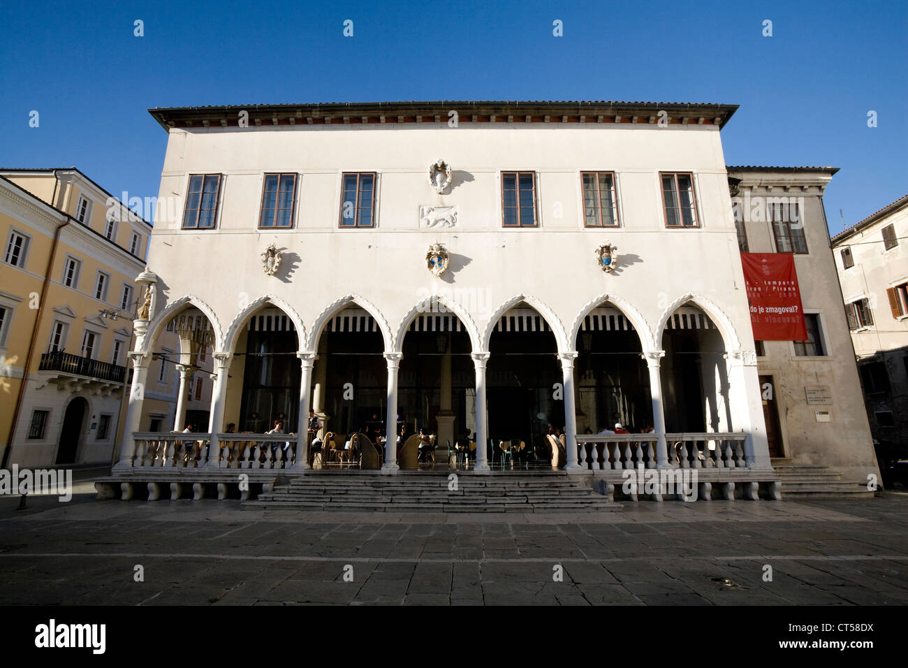 Koper Slovenia cafe in town square Stock Photo