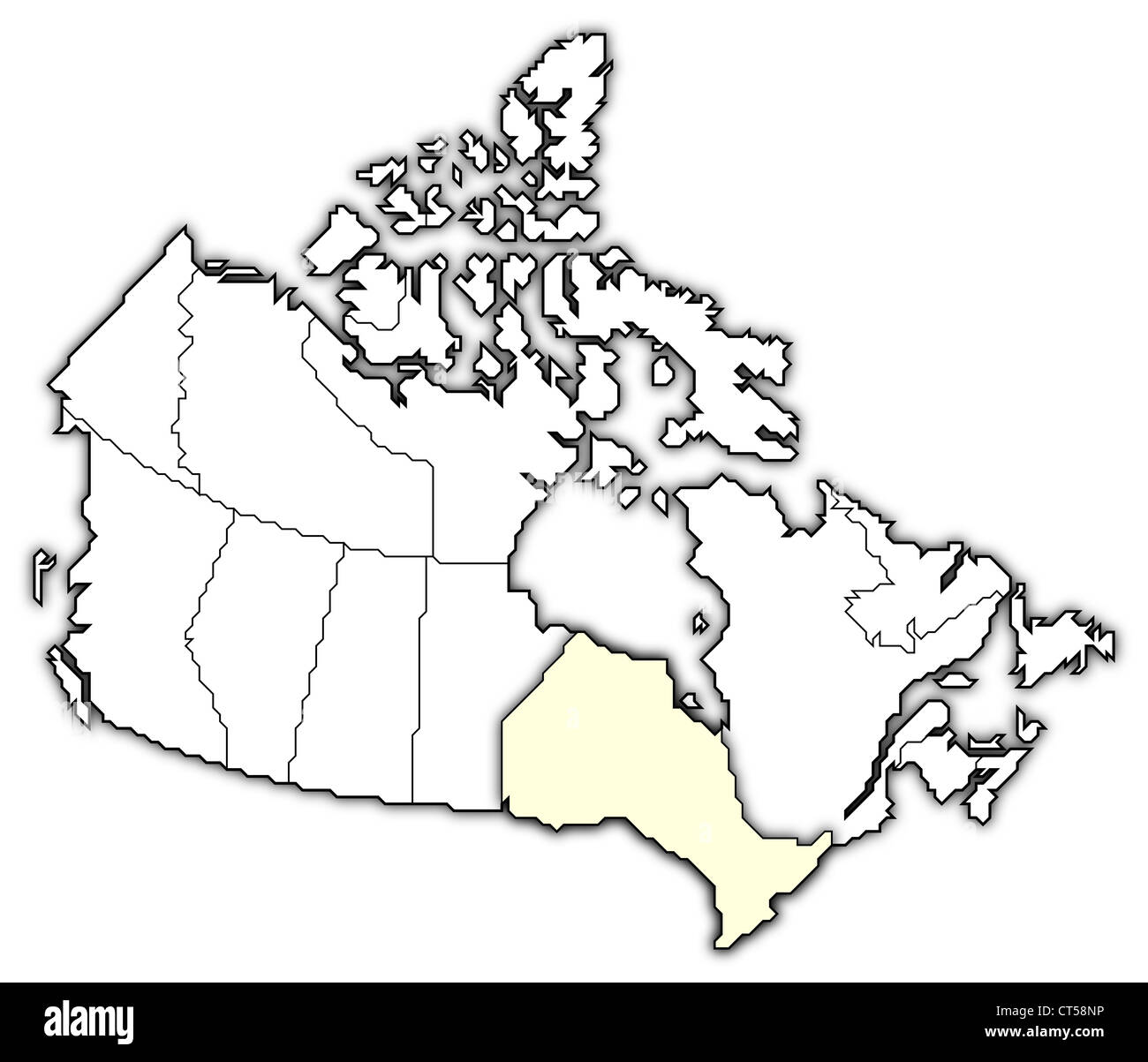 Political map of Canada with the several provinces where Ontario is