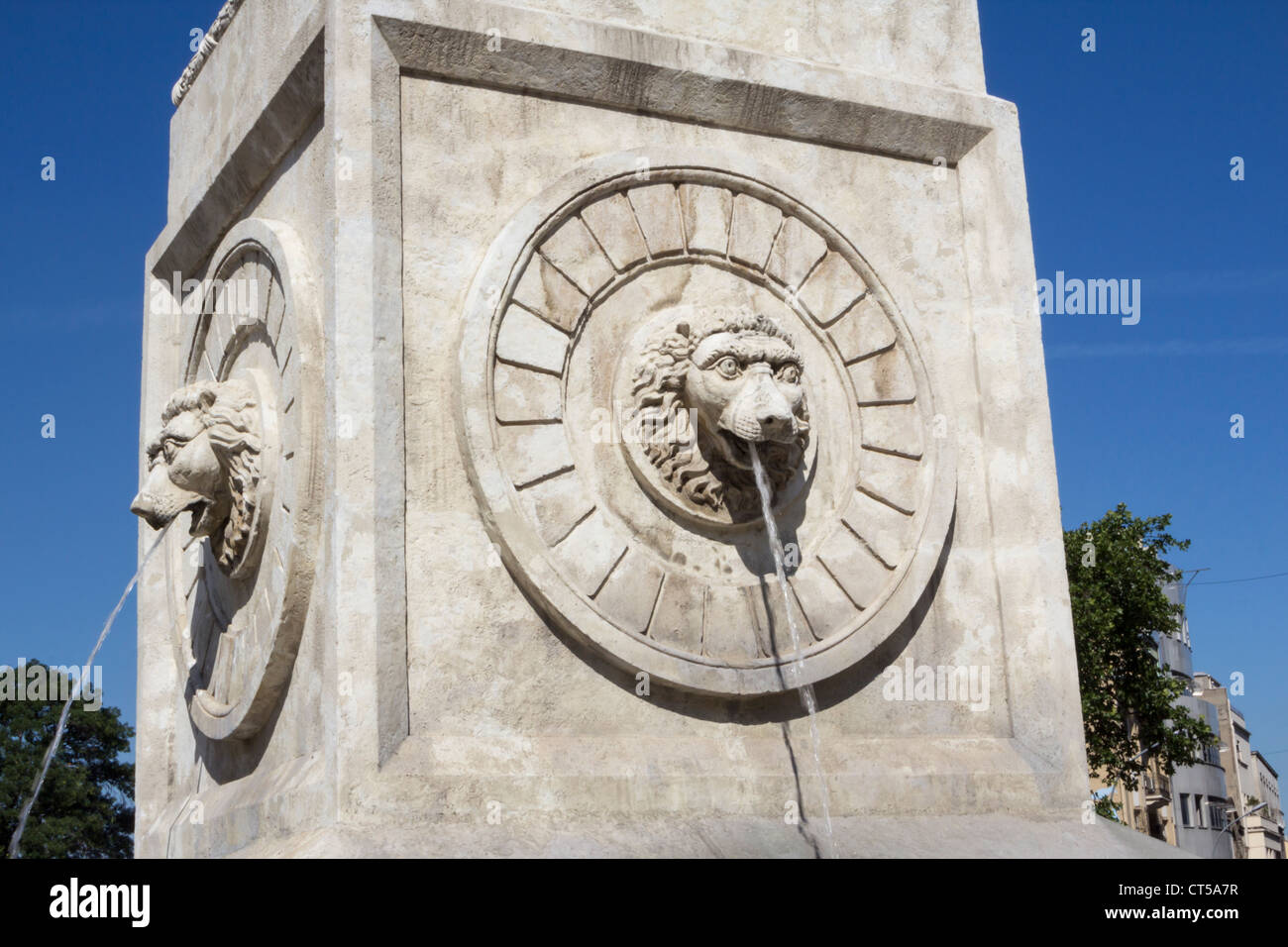 Belgrade city in Serbia. Fountain lion's head Stock Photo