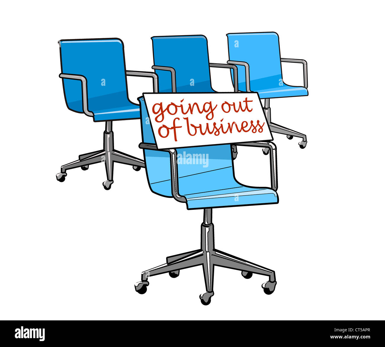 office chairs with sign 'going out of business' Stock Photo
