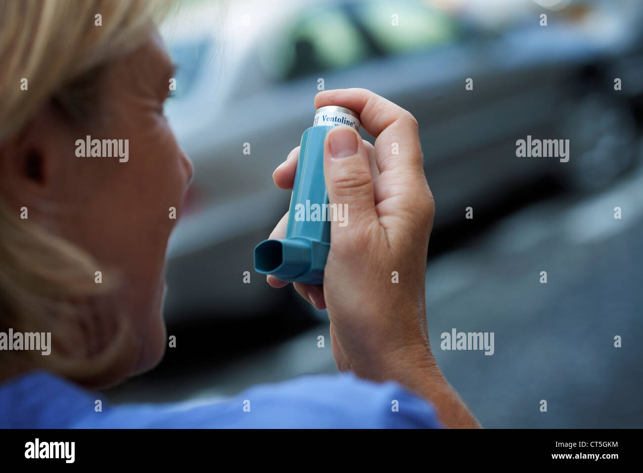 ASTHMA TREATMENT, ELDERLY PERSON Stock Photo