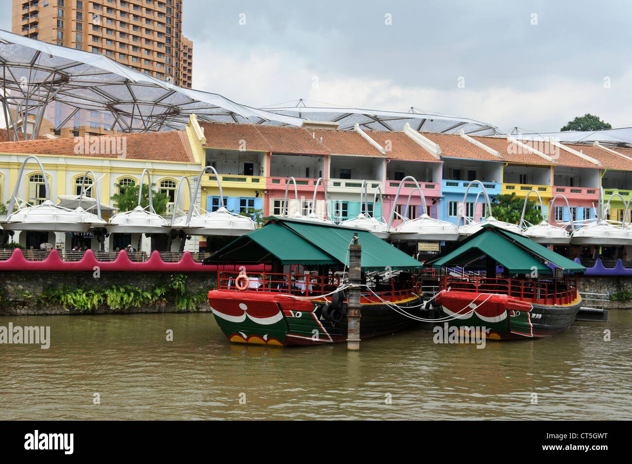 Old boats at Clarke Quay, Singapore, Southeast Asia. Stock Photo