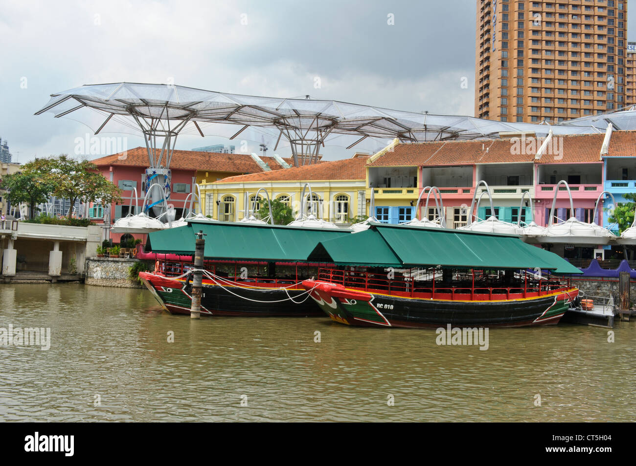 Old boats at Clarke Quay, Singapore, Southeast Asia. Stock Photo