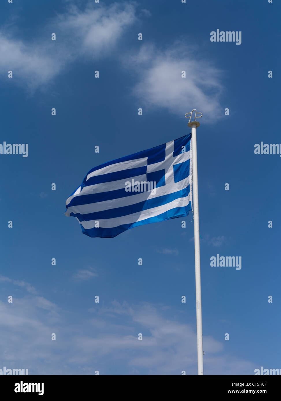 dh Greek flag FLAG CYPRUS Flag of Greece on white flagpole blue sky Stock Photo