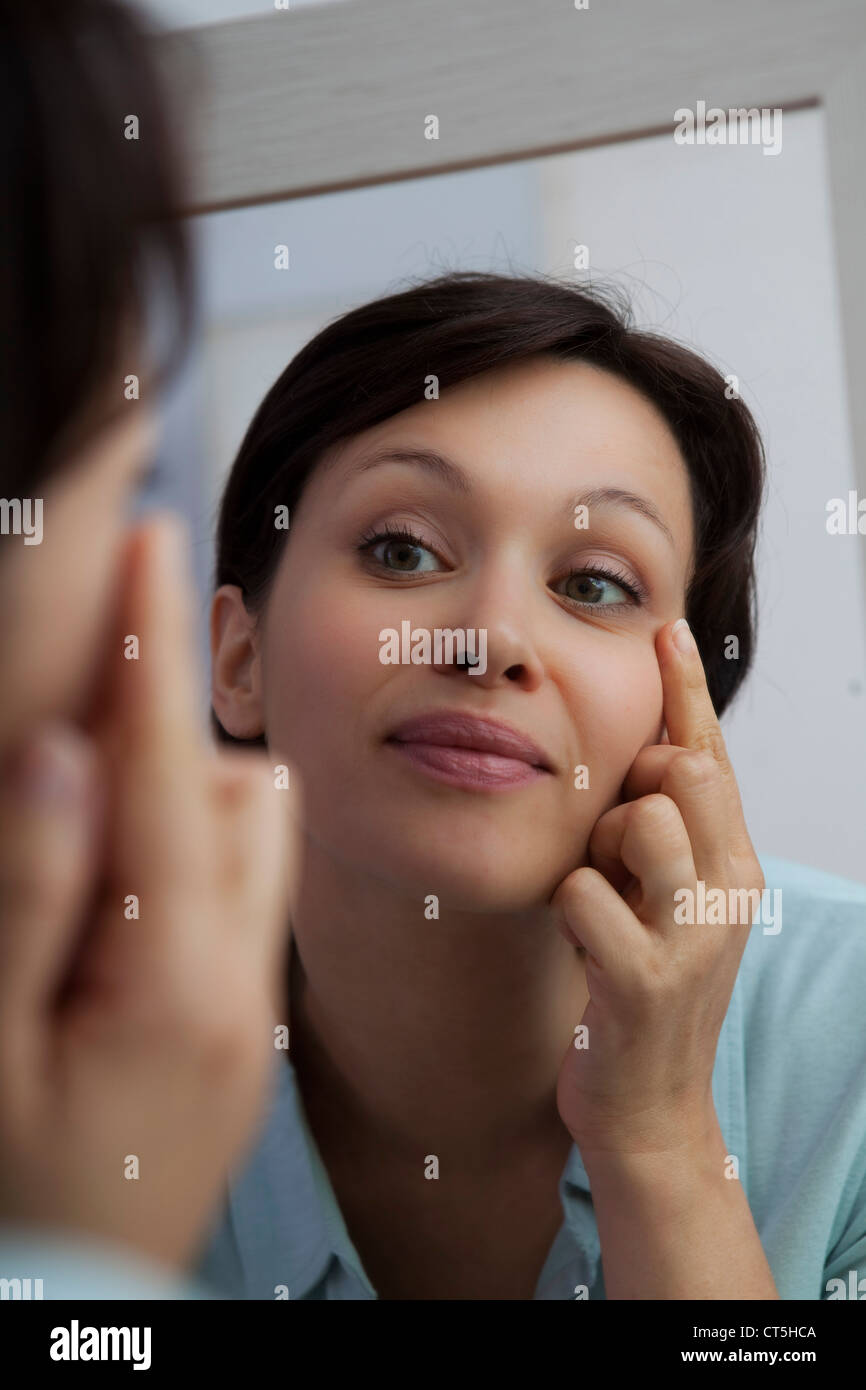 WOMAN WITH MIRROR Stock Photo Alamy