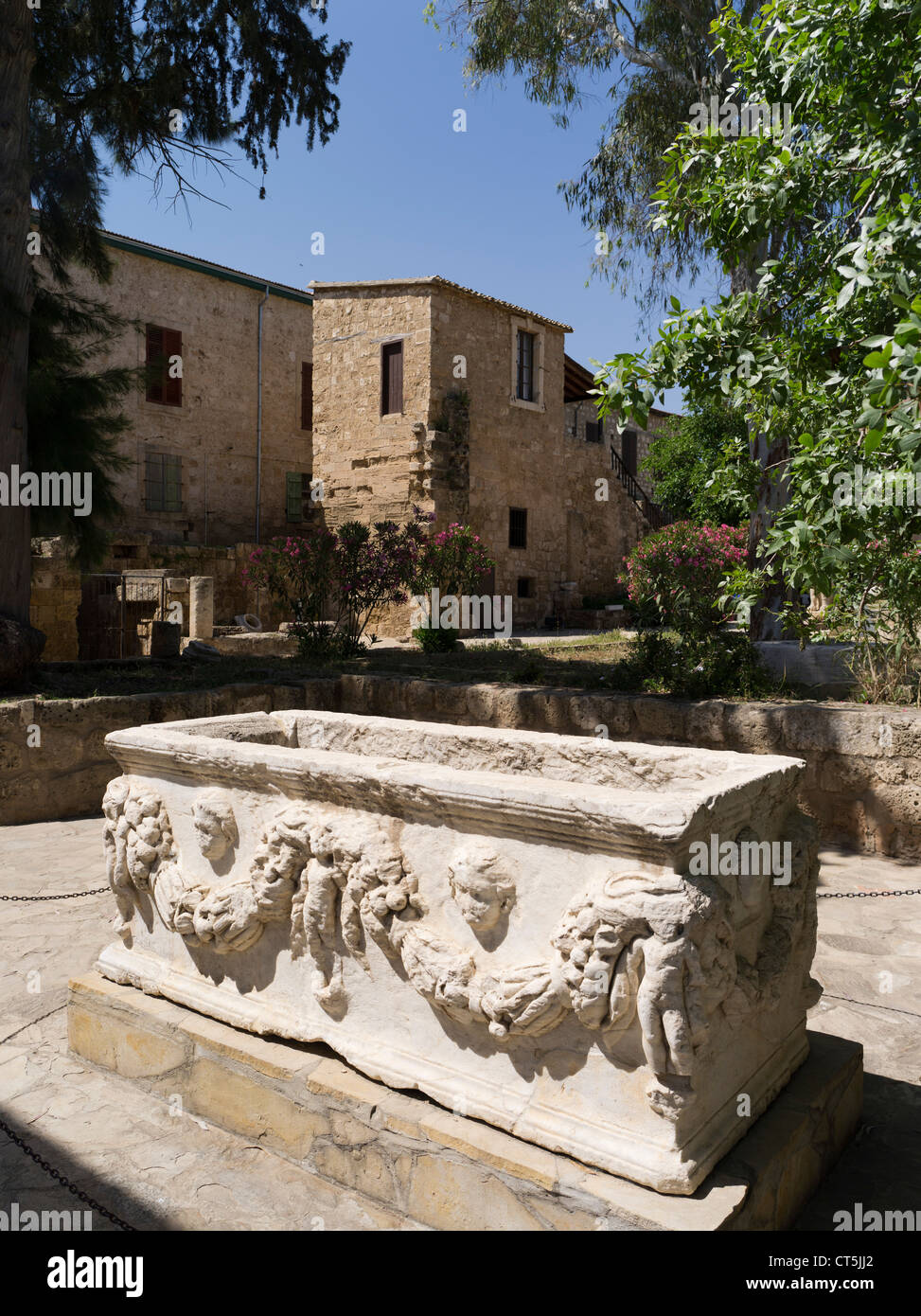 dh Old Town FAMAGUSTA NORTHERN CYPRUS Palazzo del provedittore Venetian Royal Palace stone coffin sarcophagus Stock Photo