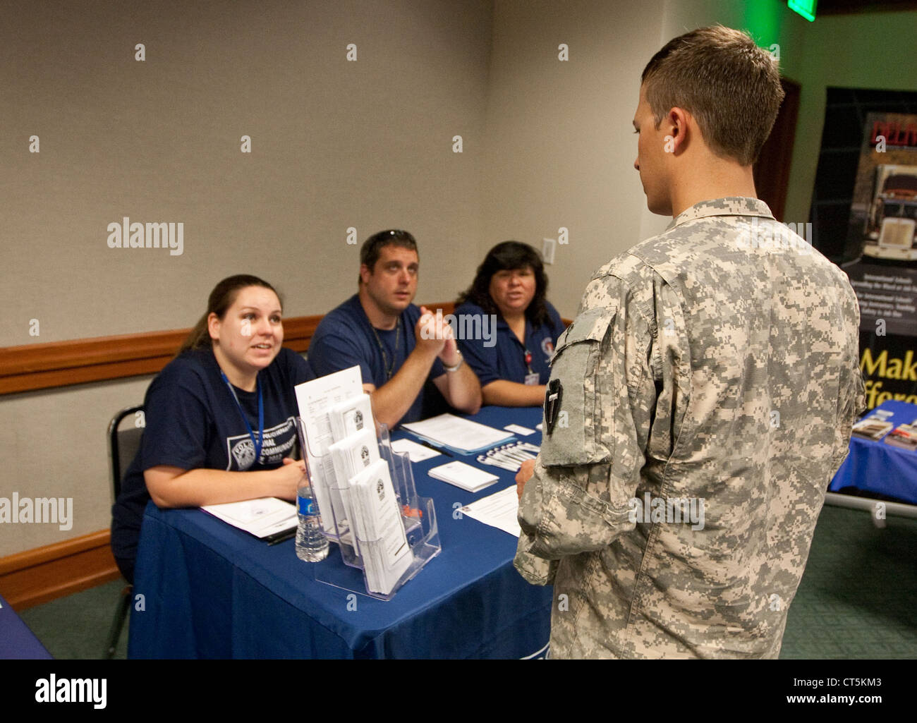 Job fair for US Military Veteran's held at the Texas Capitol in Austin includes representative of the Austin Police Department Stock Photo