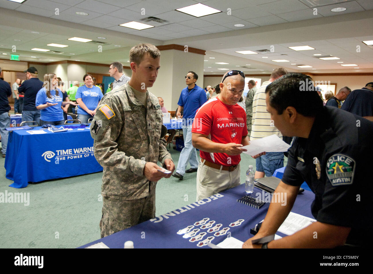 Job fair for US Military Veteran's held at the Texas Capitol in Austin includes representative of the Austin Police Department Stock Photo