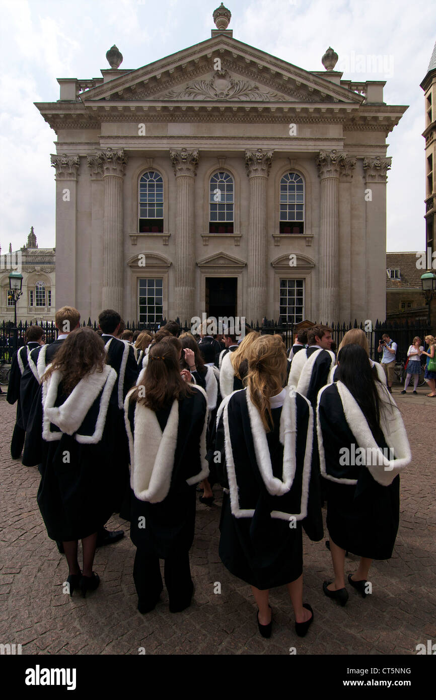 Cambridge University Students waiting on King's Parade outside Regent House for their graduation ceremony. Stock Photo