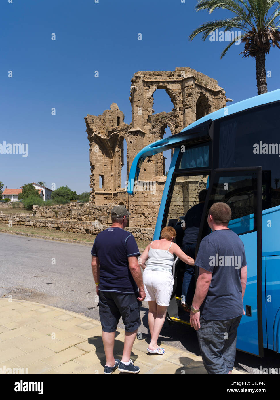 dh Church of St George of Latins FAMAGUSTA NORTHERN CYPRUS Tourist tour bus ruins tourism tourists Turkish sightseeing excursion coach Stock Photo