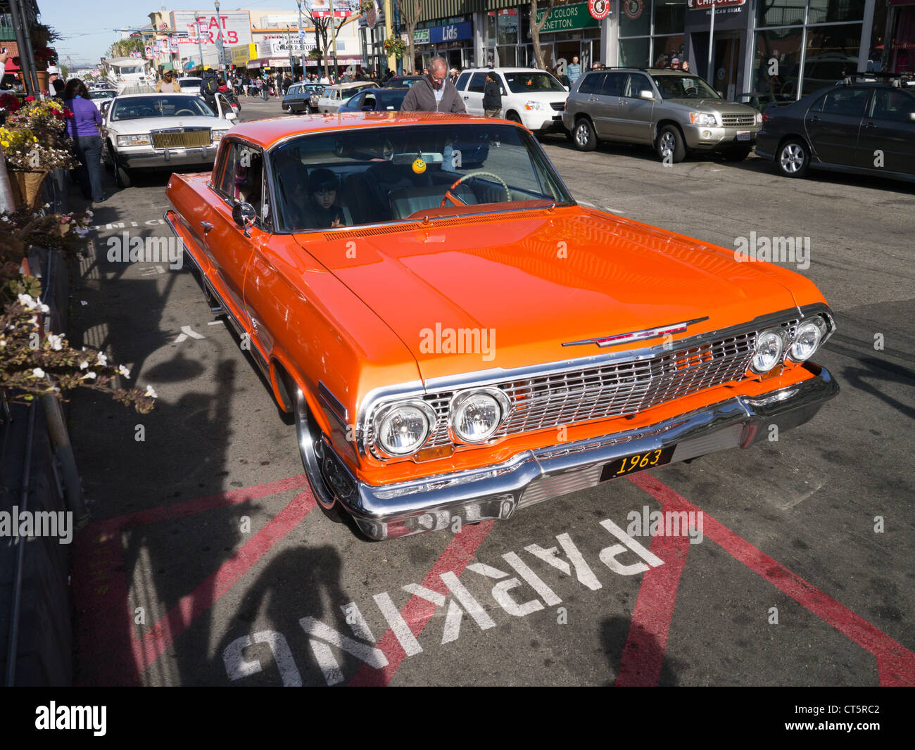 Customised 1960's and 1970's american cars on Fisherman's Wharf , San Francisco. CA Stock Photo