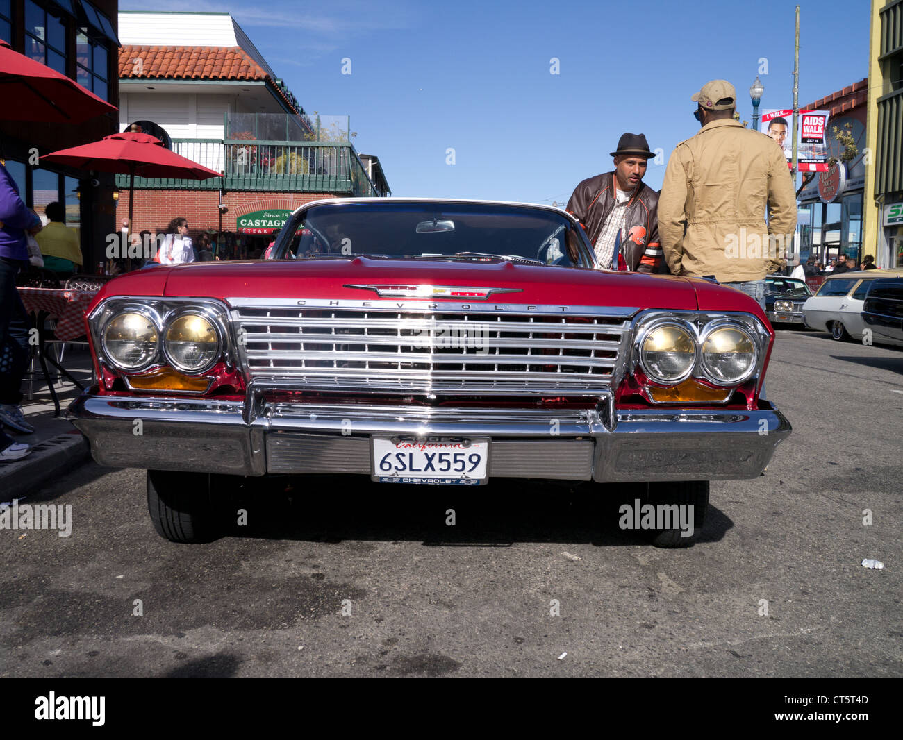 Customised 1960's and 1970's american cars on Fisherman's Wharf , San Francisco. CA Stock Photo