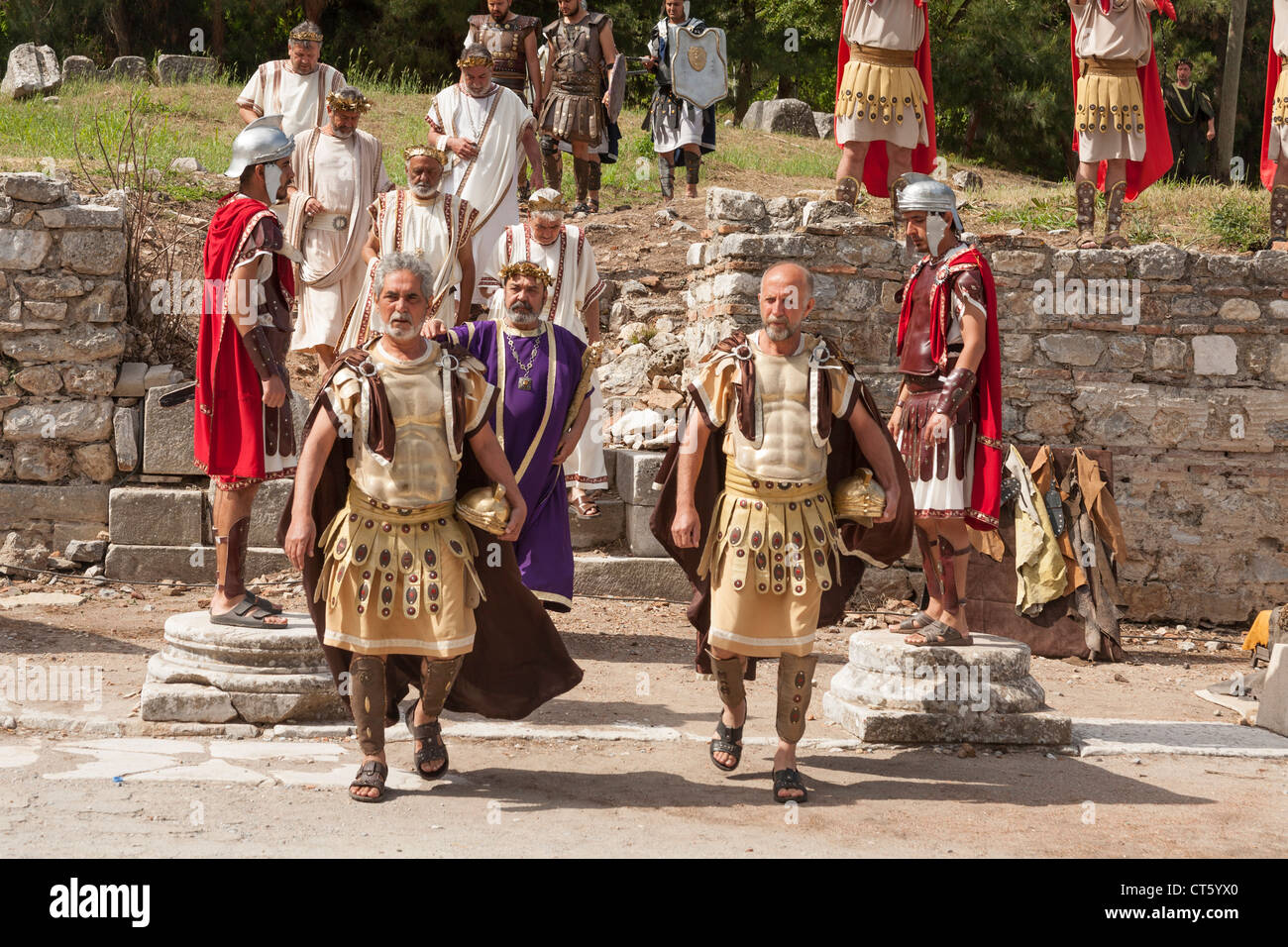 Reenacting Caesar’s arrival at Ephesus, Ephesus, Turkey Stock Photo
