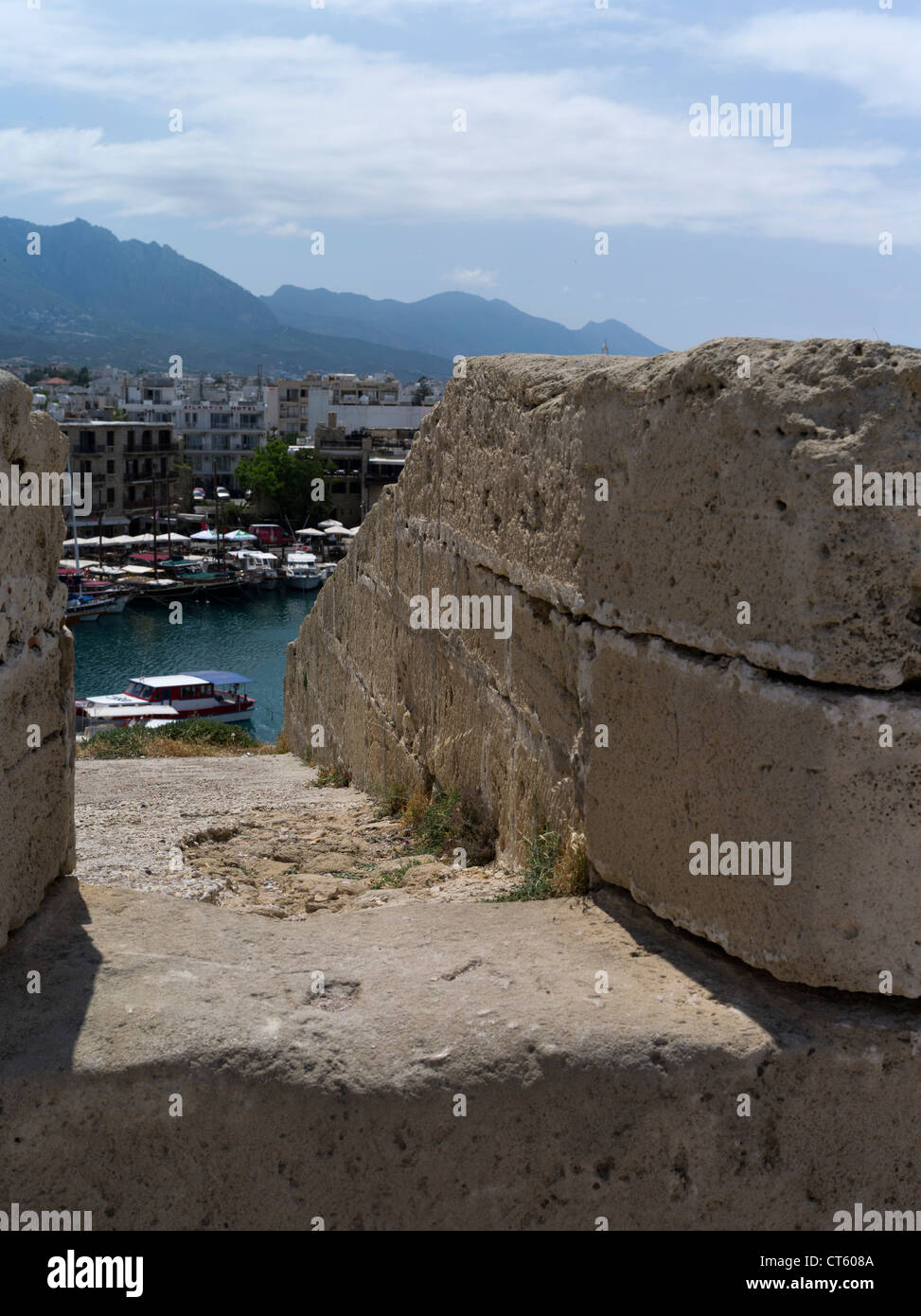 dh Girne Castle KYRENIA NORTHERN CYPRUS Venetian castle walls old harbour and Besparmak mountains Stock Photo