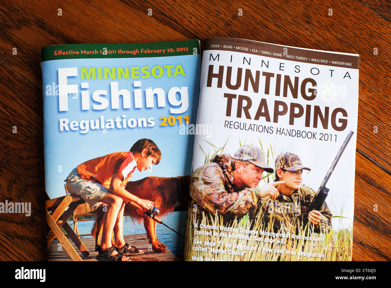 Minnesota Department of Natural Resources fishing, hunting and trapping regulation handbooks. Stock Photo