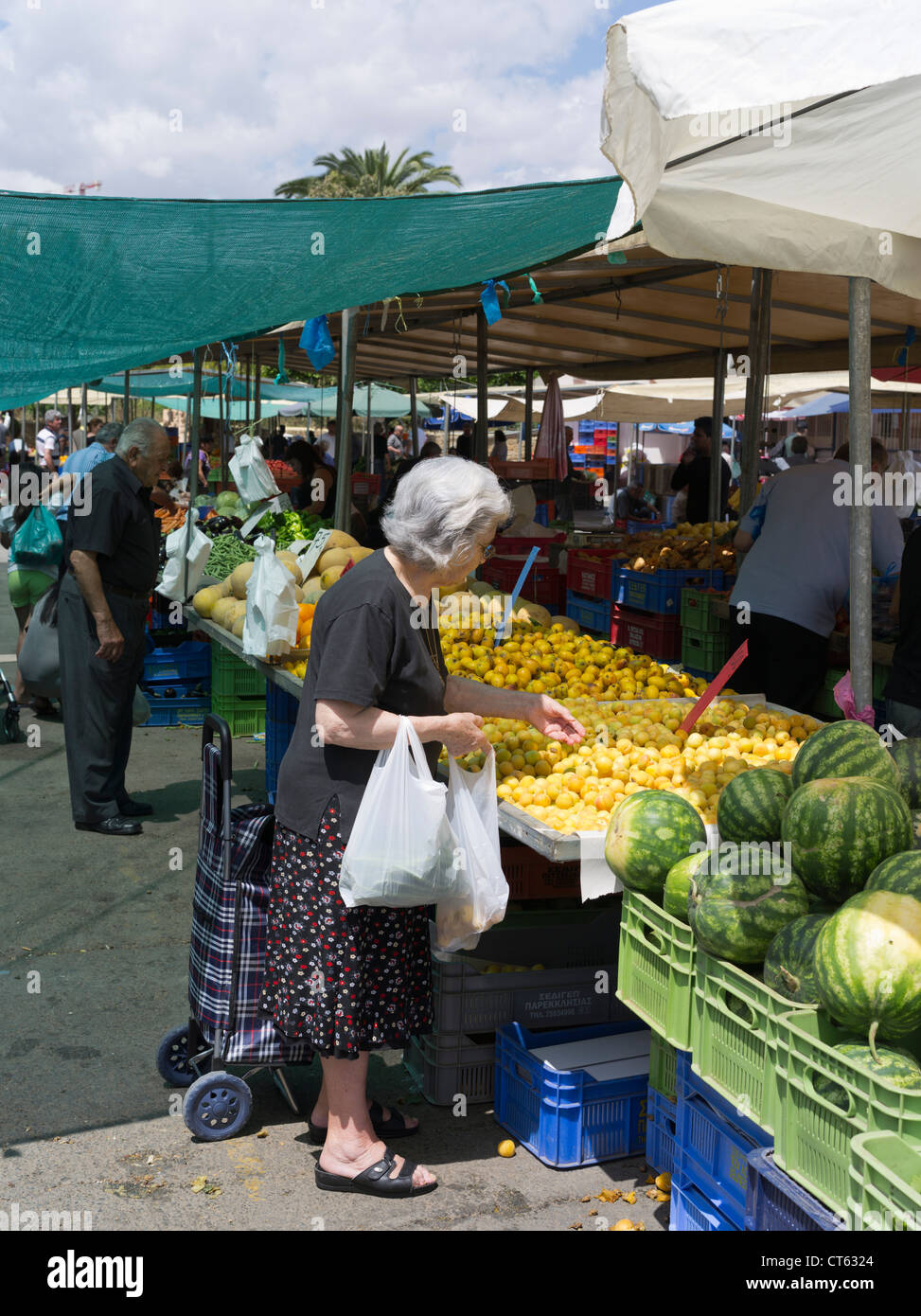 dh Lefkosia Market South NICOSIA MARKET CYPRUS GREECE Local woman customer shopping at open air Saturday fruit and vegetable food Stock Photo