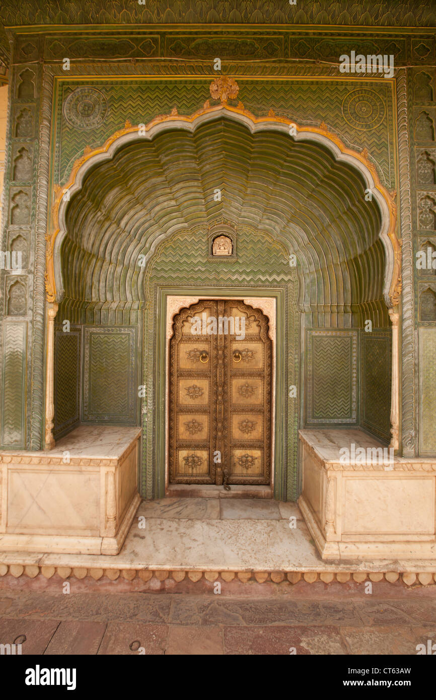 Royal Palace in Jaipur, Green Gate Stock Photo