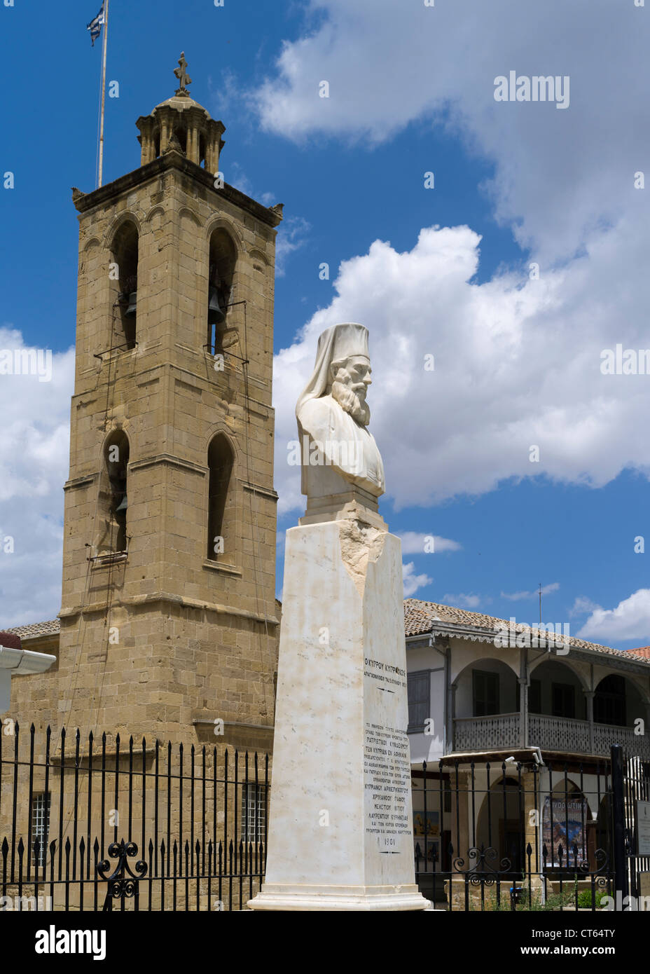 dh Old town Lefkosia NICOSIA CYPRUS Archbishop Kyprianos bust statue Greek War of Independence 1821 agios saint johns cathedral greece south Stock Photo