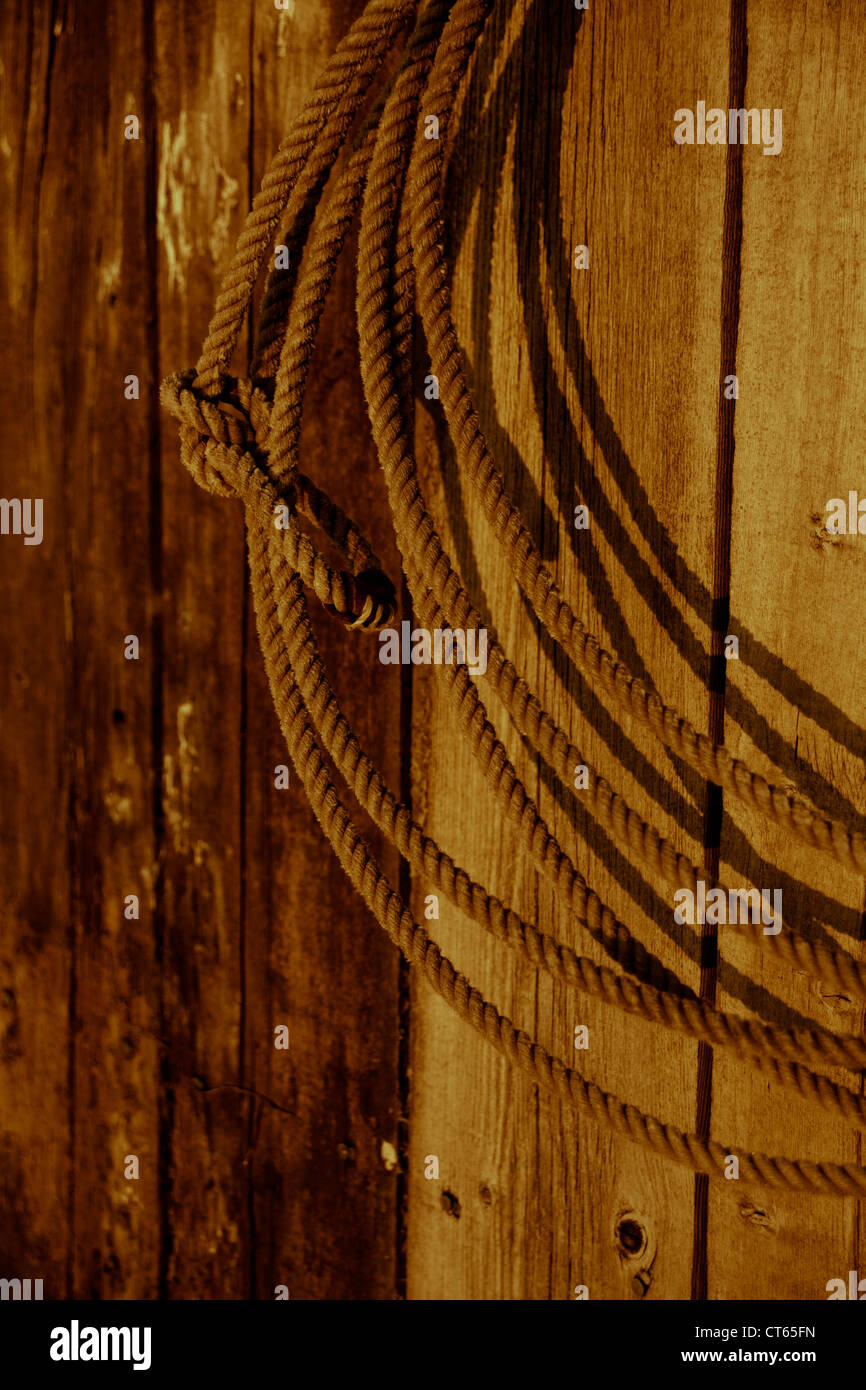 https://c8.alamy.com/comp/CT65FN/western-lariat-rope-hanging-on-a-old-wooden-fence-CT65FN.jpg