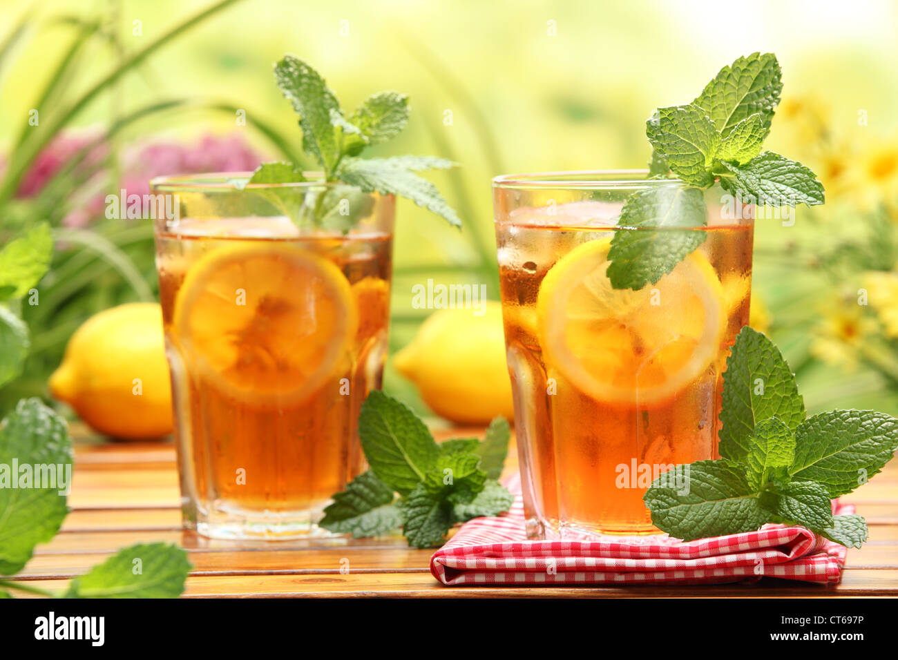 Summer lemon ice tea,Closeup. Stock Photo