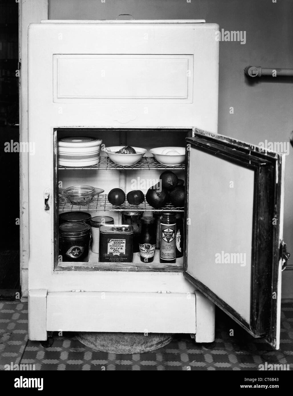 Vintage image of refrigerator with door open Stock Photo