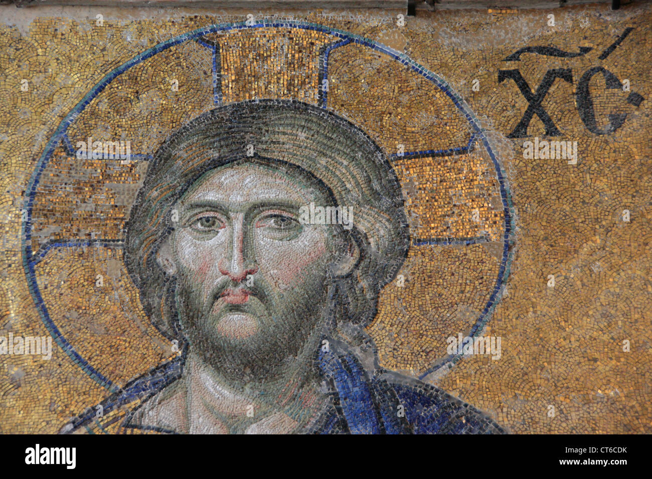 Close up of Christ Pantocrator, Deesis mosaic, Hagia Sophia, Sultanahmet, Istanbul, Turkey Stock Photo