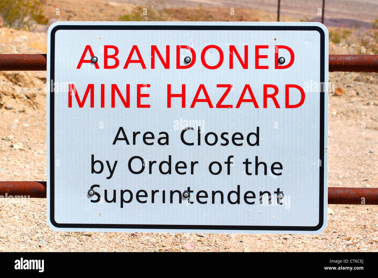 Abandoned Mine Hazard Sign Stock Photo