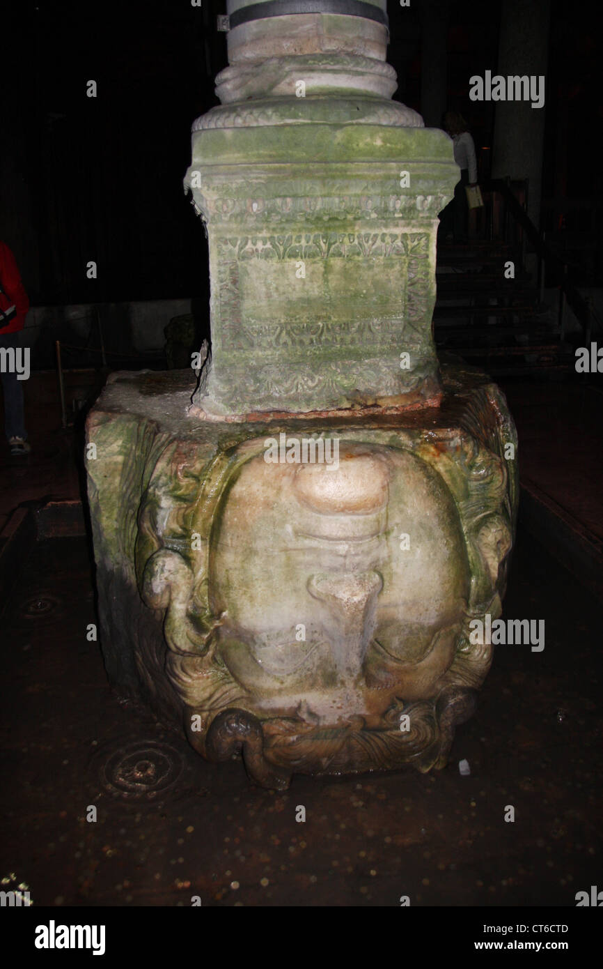Medusa head pillar, Basilica Cistern, Sultanahmet, Istanbul, Turkey Stock Photo