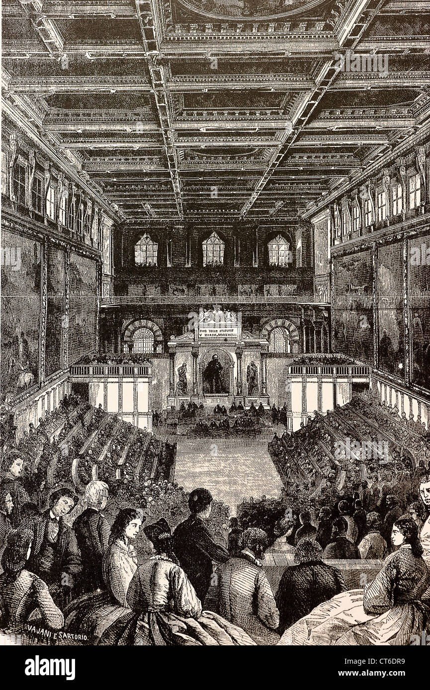 The Chamber of Deputies at Florence brings together in the Salone dei Cinquecento  1865 to 1871 Stock Photo