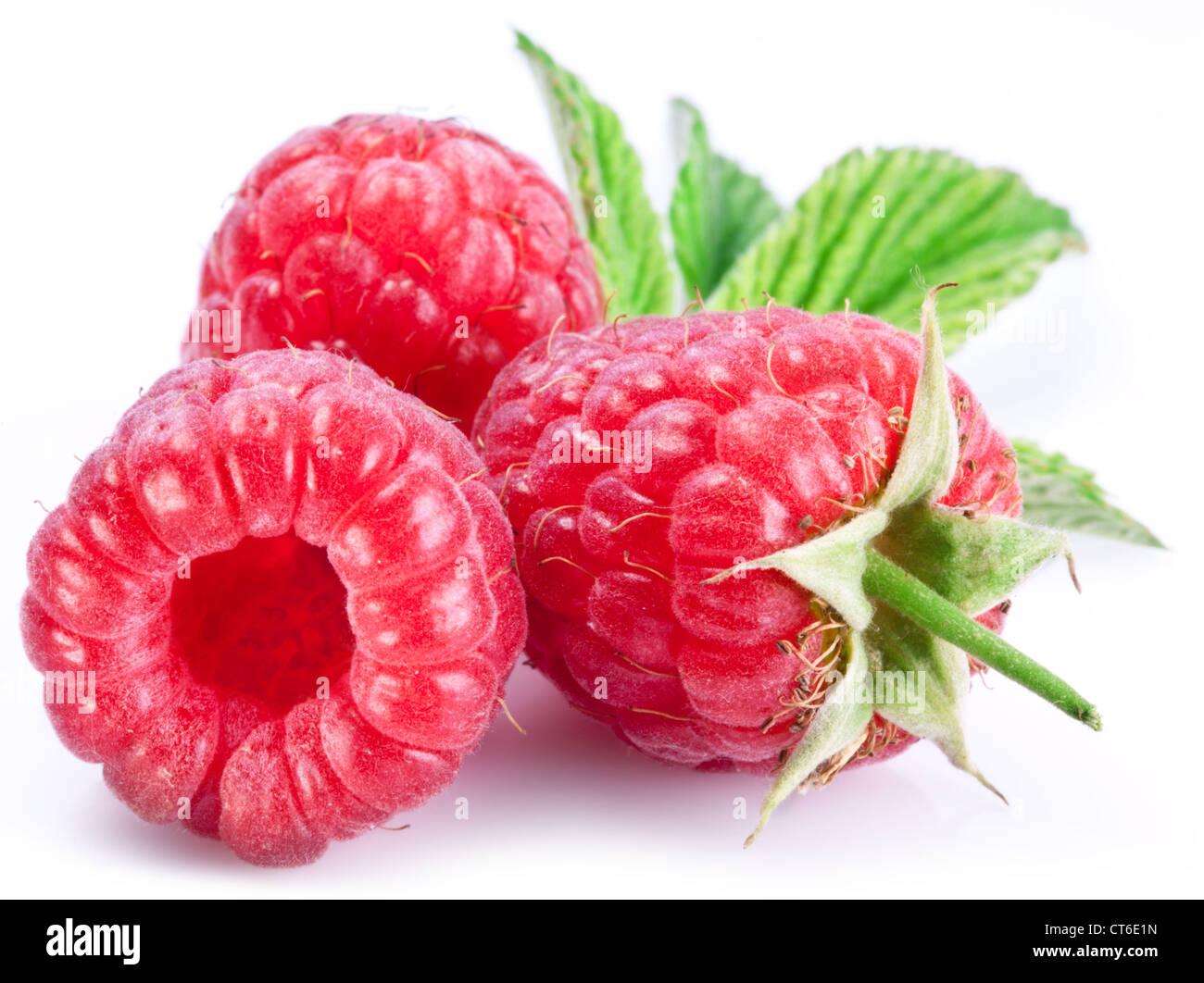 Ripe raspberries isolated on a white background. Stock Photo