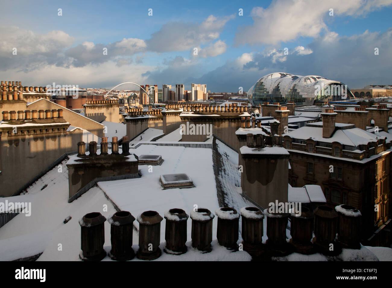 Newcastle Gateshead Quayside viewed from Tyne Bridge in winter Stock
