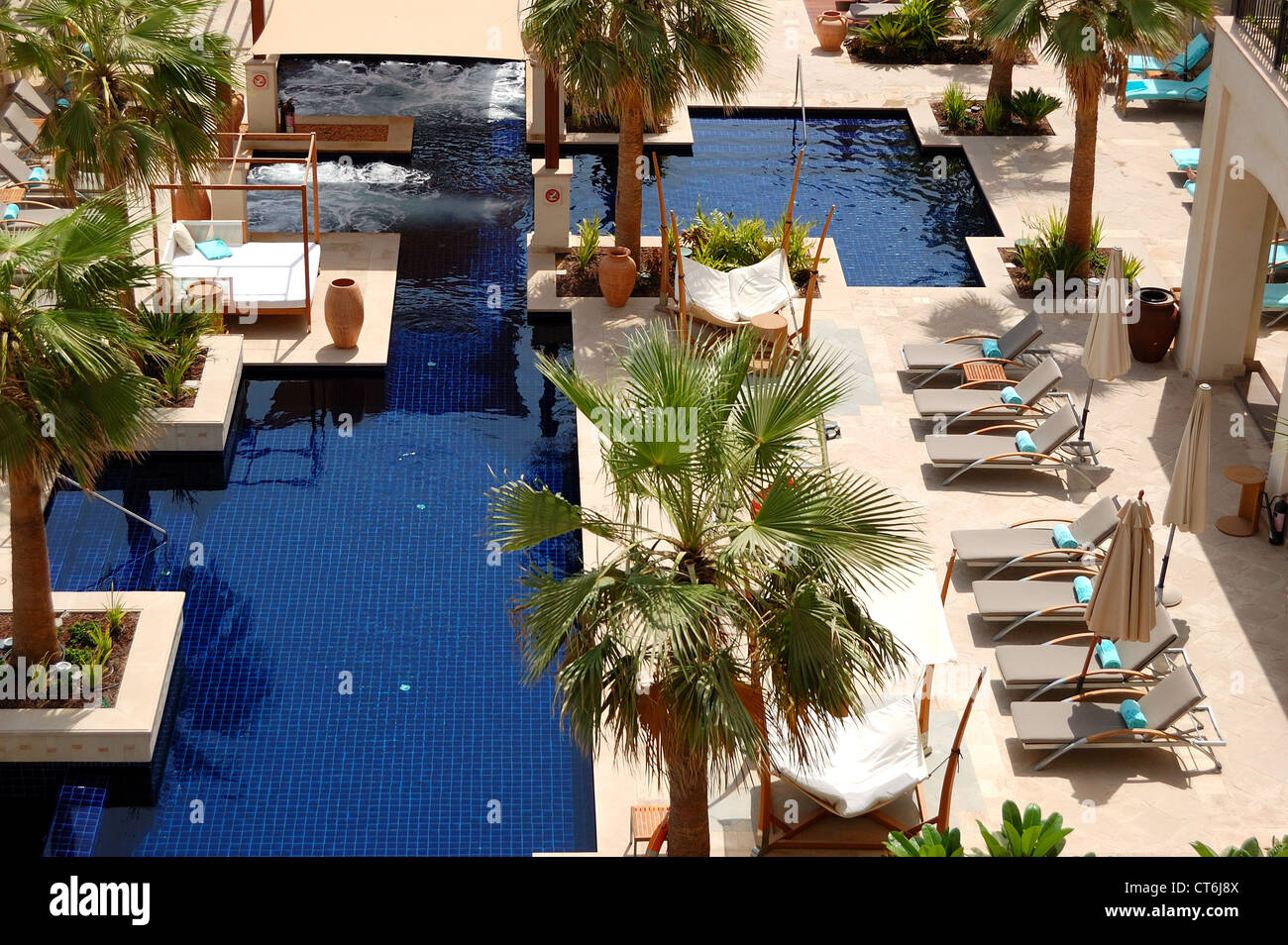 Swimming pool at the luxury hotel, Saadiyat island, Abu Dhabi, UAE Stock Photo