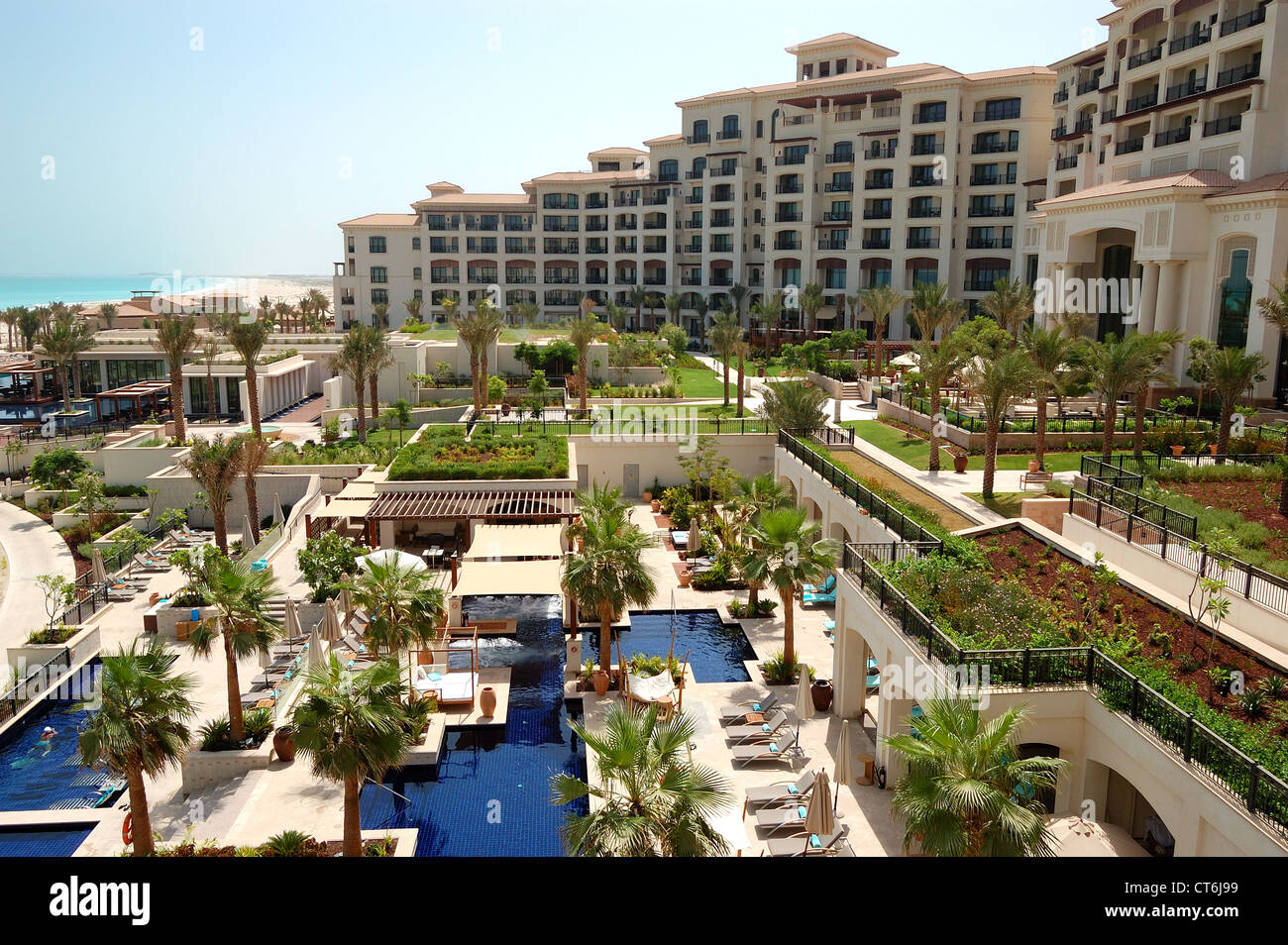 Swimming pools at the luxury hotel, Saadiyat island, Abu Dhabi, UAE Stock Photo