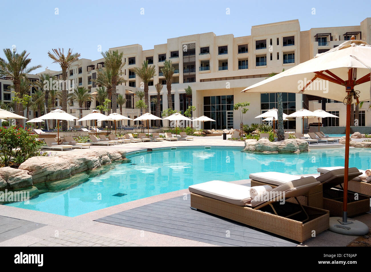 Swimming pool at the luxury hotel, Saadiyat island, Abu Dhabi, UAE Stock Photo