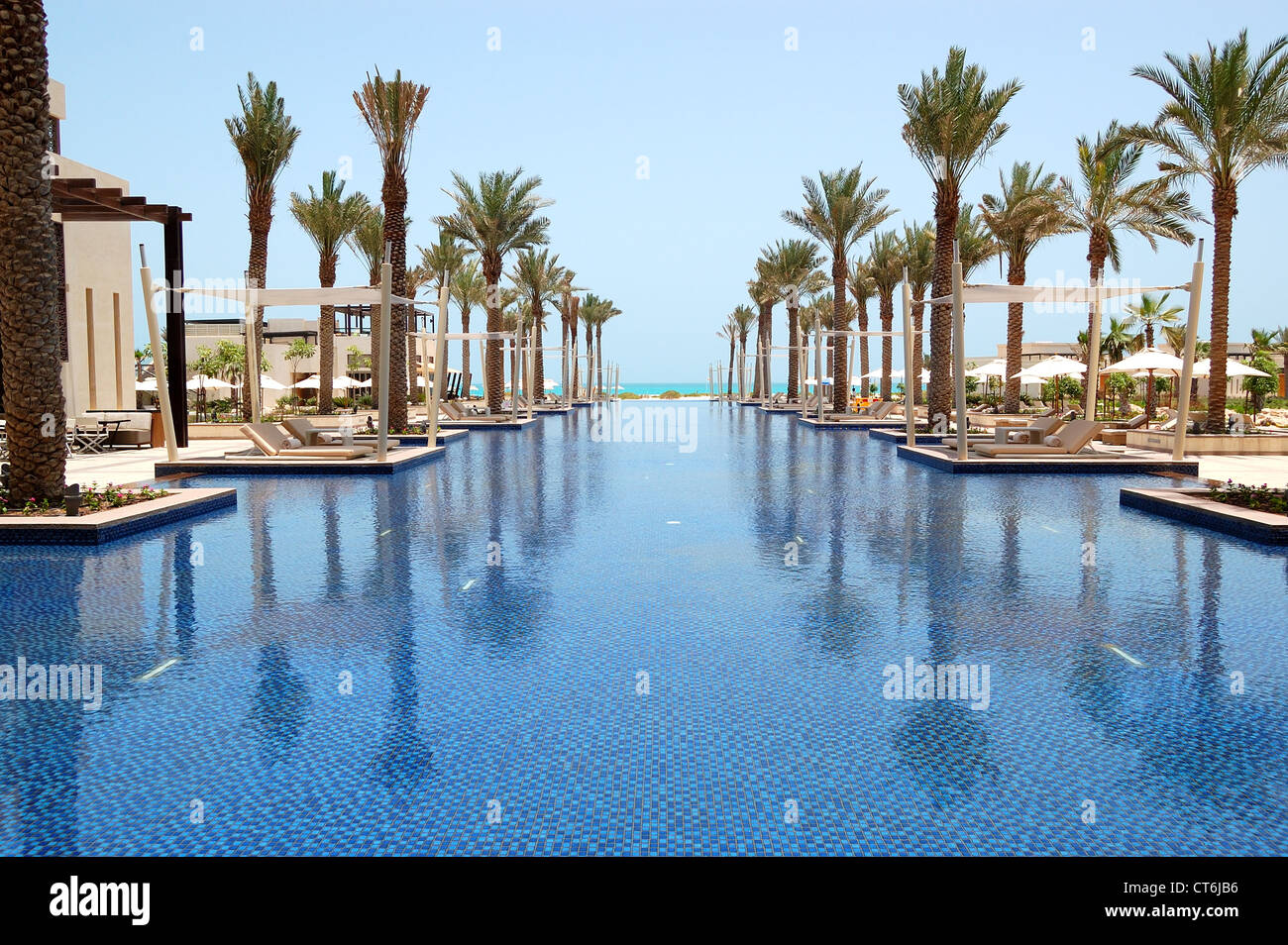 Swimming pool of the luxury hotel, Saadiyat island, Abu Dhabi, UAE Stock Photo
