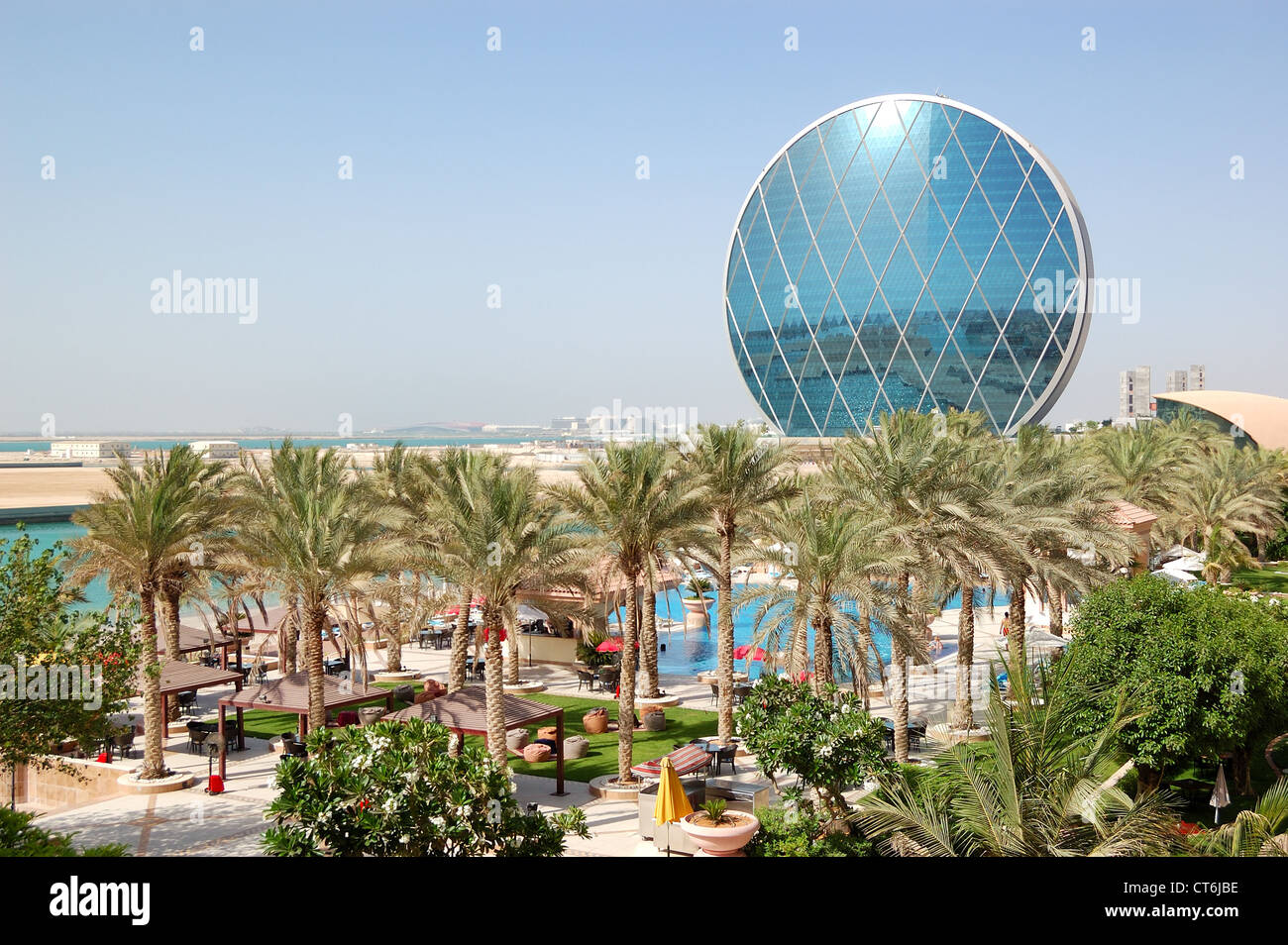 The luxury hotel and circular building, Abu Dhabi, UAE Stock Photo