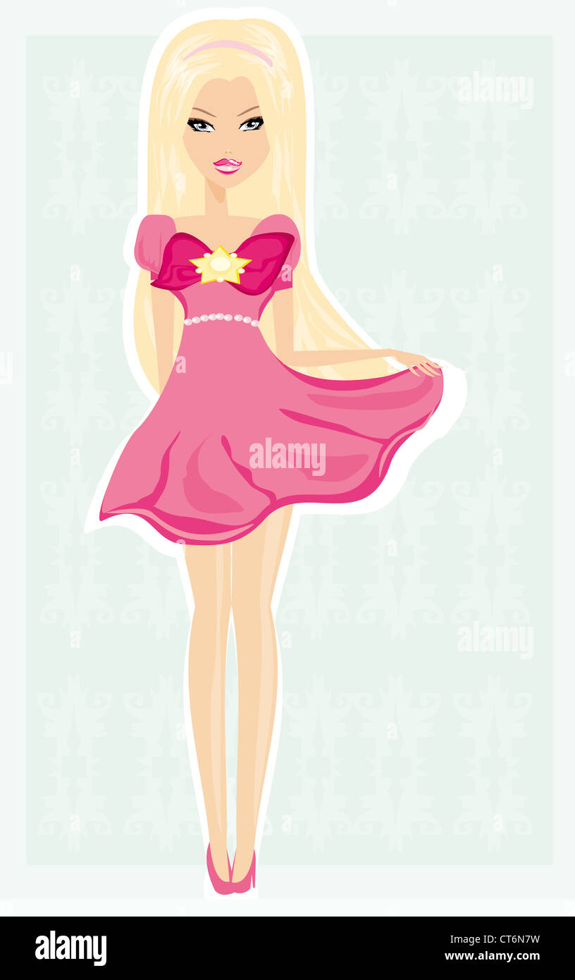 sweet blond girl in pink dress Stock Photo - Alamy